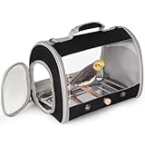 Bird Carrier, Portable Small Bird Cockatiel Conure Parrot Parakeet Carrier with Standing Perch and Stainless Steel Tray, Side Access Window Collapsible (Black, Cylinder Design - Clear)