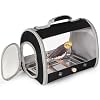 Bird Carrier, Portable Small Bird Cockatiel Conure Parrot Parakeet Carrier with Standing Perch and Stainless Steel Tray, Side Access Window Collapsible (Black, Cylinder Design – Clear)