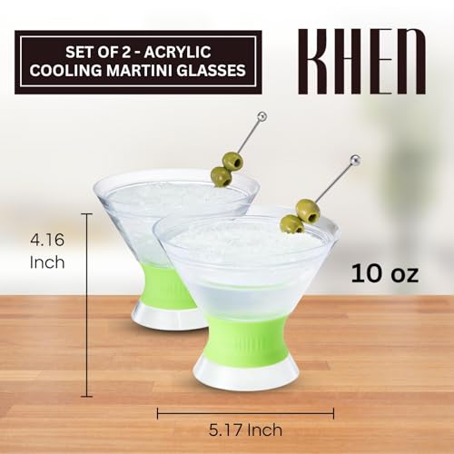 Image of Cooling Martini Glasses Set of 2 - 10oz Freezer Gel Cocktail Cups - Double Wall Insulated Shatterproof Plastic - Active Cooling Drinkware for Margaritas, Cosmopolitans, Pool Parties, Home Bar & Gift
