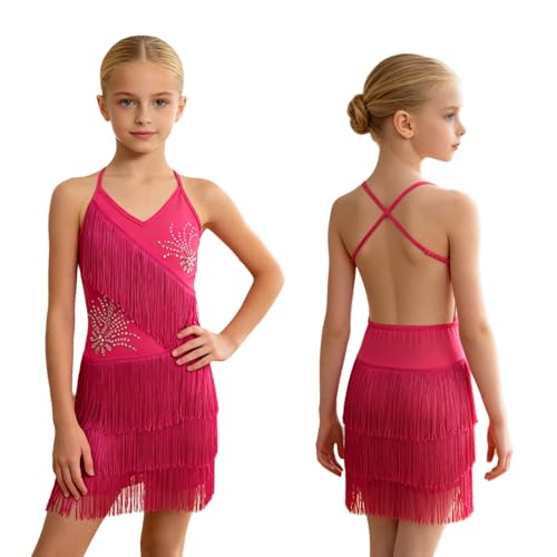 Robe de danse latine à franges haut de gamme avec strass scintillants TTAO