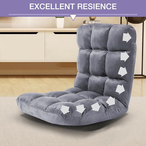 FLOGUOR Indoor 5-Position Adjustable Floor Chair with Back Support Folding Padded Gaming Sofa Chair, Lounge Chair for Adults Video Gaming, Perfect for Meditation, Reading QL050-GR by FLOGUOR - Image 2