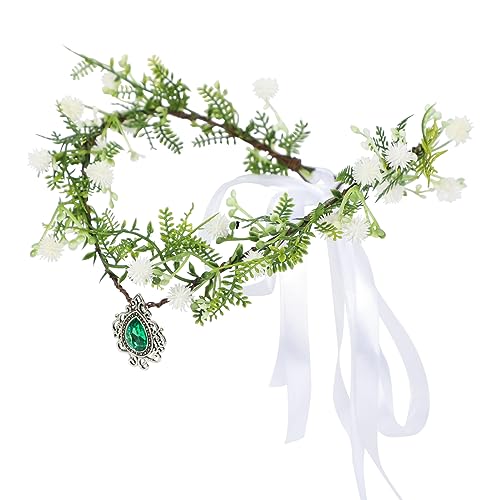 Coroncina Fiori Bambina, Ghirlanda Fiori Artificiali Corona Fiori Coroncina Sposa con Nastro, Elfo Corona di Fiori per Capelli Boho Coroncine Fiori per Halloween, Matrimonio, Festa (Fiore bianco)