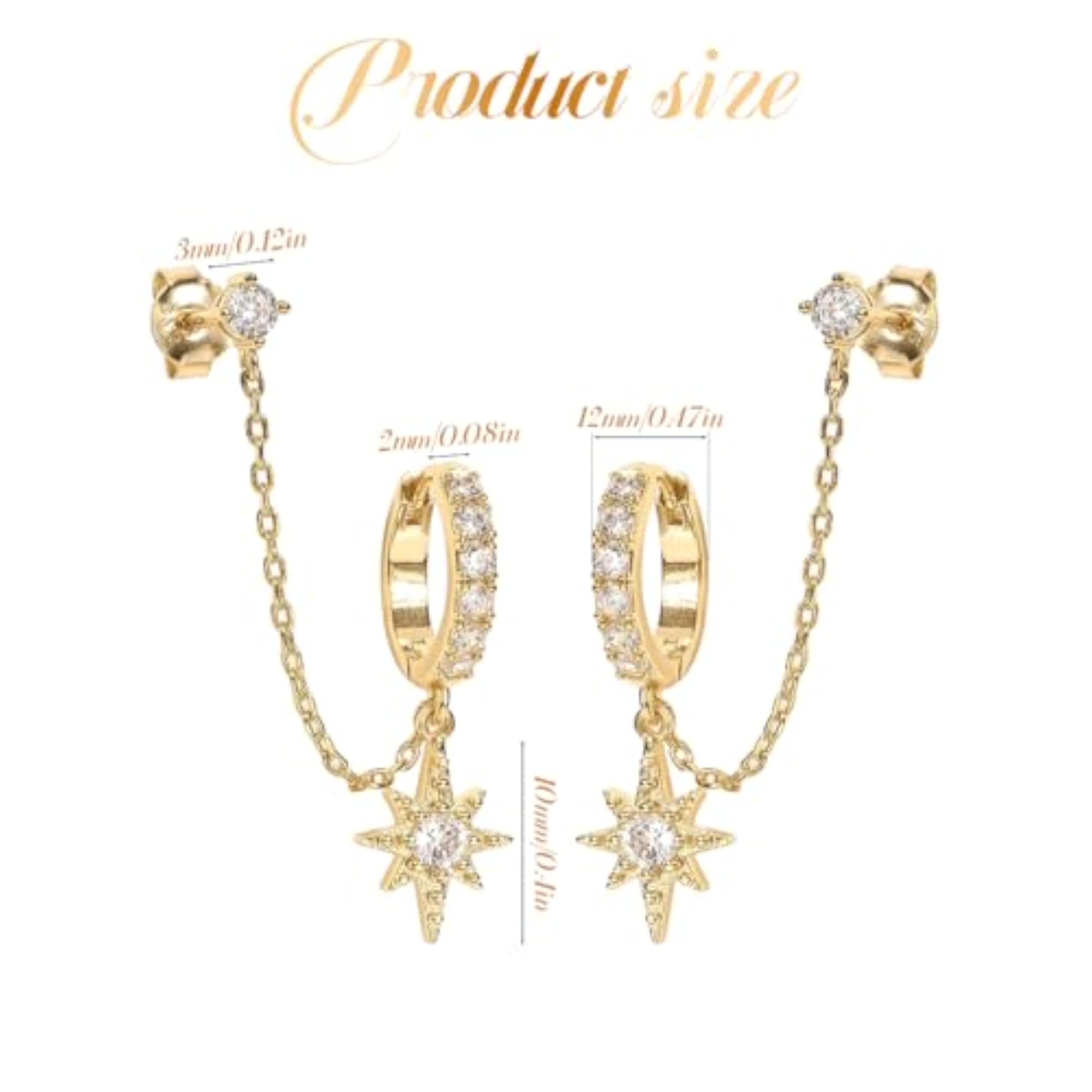 Women's Gold Star Rhinestone Stud Earrings, Sparkling Pendant