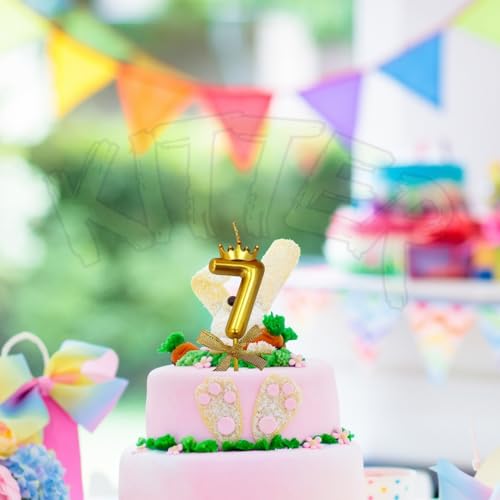 Image of KITTER 1 Pc 7 Number Candle for Birthday Cake 7th Birthday Cake Decoration Seven Candle with Crown on Top Cake Topper Metallic Gold Number Crown Candles for Anniversary (Pack of 1)