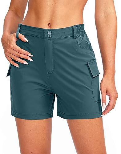 Pudolla Women's Golf Hiking Shorts 4.5" Quick Dry Summer Shorts For Women Work Travel Walk Outdoor With Pockets(Blue Medium) #TOP28