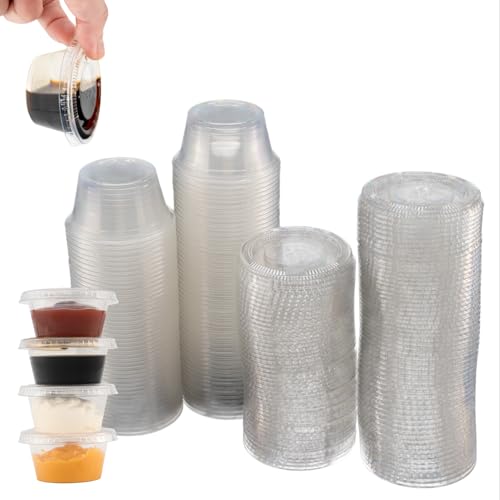 Tarros Plástico Pequeños 100 Uds 60 Ml Con Tapa Reutilizables Recipientes Salsas Condimentos Alimentos Envases Desechables Herméticos Camping Cocina Microondas Eco Apilables Transparentes BPA Free