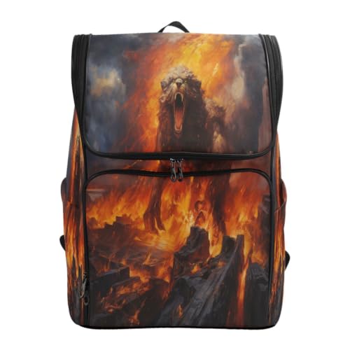 Sac à dos lion en colère pour étudiant de grande capacité avec peinture à l'huile