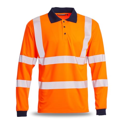 Polo à manches longues polyester recyclable GRS orange haute visibilité protection SPF50+