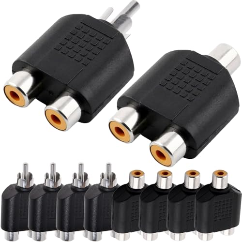 Xiatiaosann Lot de 10 adaptateurs répartiteurs RCA 1 mâle vers 2 femelles phono AV vidéo Y et RCA 1 femelle vers 2 femelles phono AV Vidéo Y Splitter pour caisson de basses, amplificateur, TV
