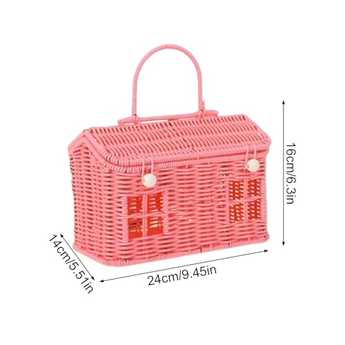 Panier de rangement en rotin forme maison avec couvercle portable