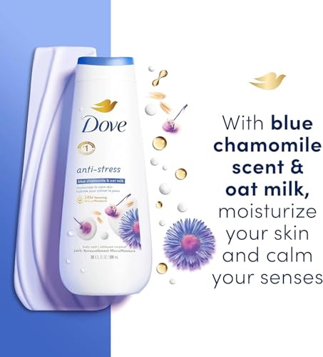 Image of Dove Anti-Stress Body Wash with Blue Chamomile & Oat Milk for Soft Smooth Skin, Moisturizing & Calming with MicroMoisture Droplets, Sulfate-Free & Vegan, 591ml