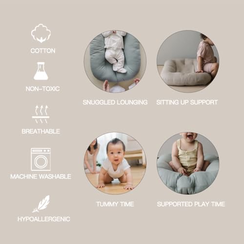 Image of Infant Support Cushion - Baby Support Cushion for Newborn, 0-24 Months, Portable Tummy Time Mat for Home and Travel, Soft Cotton, Supervised Use, Baby Essentials Gift,White(1 Cushion + 1 Cover)