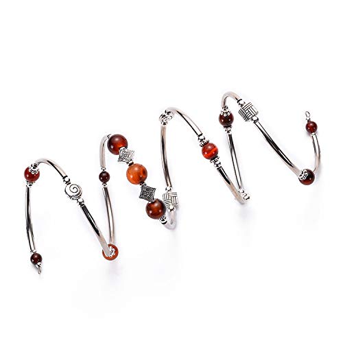 Layered Wrap Bangle Turquoise Bracelet Bohemian Multilayer Natural Agate Stone Bead Bracelet Natural Stone Bangle Chakra Bracelet Stretch Bracelet Cuff Thick Silver For Women Girls Jewelry-Red Agate #TOP1