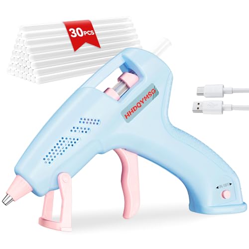 HHDQYMSG Cordless Hot Glue Gun, 20W Hot Glue Gun with 30PCS Premium Glue Sticks & 1m USB-C Cable, 2000mAh Built-in Battery Suitable for School Craft, Home Repair, DIY