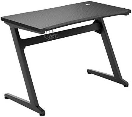COSTWAY Gaming Computer Desk with Cup Holder, Headphone Hook and Mouse Pad, Ergonomic PC Racing Table Study Work Workstation for Home Office Bedroom (Black, Z-Shaped)