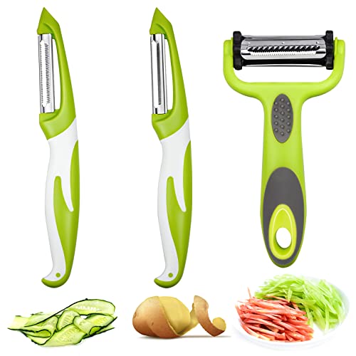 HOBIANO 3 Stück Kartoffelschäler, 3 in 1 Gemüseschäler, 360° Drehbarer Schäler, Multifunktion Sparschäler für Schälen von Kartoffeln, Karotten, verschiedenen Obstsorten Cover