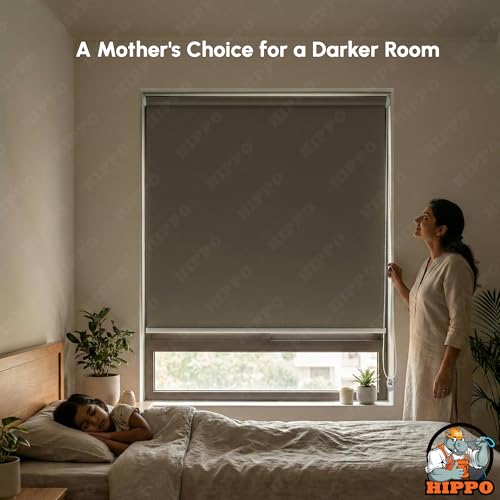 Image of HIPPO No Drill Blackout Blinds for Windows | No Tools, Light & Heat Blocking Blinds, UV Protection, Smooth Chain, Inside Mount, Ideal for Sun Exposed Areas (Muddy-Chocolate, 4FTX9FT)
