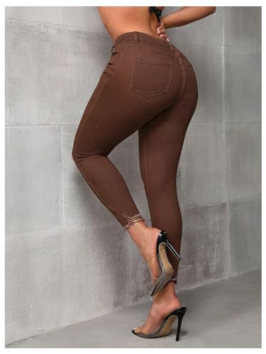 WDIRARA Women's Ripped Distressed Frayed Skinny Jeans Stretch Denim Pants2