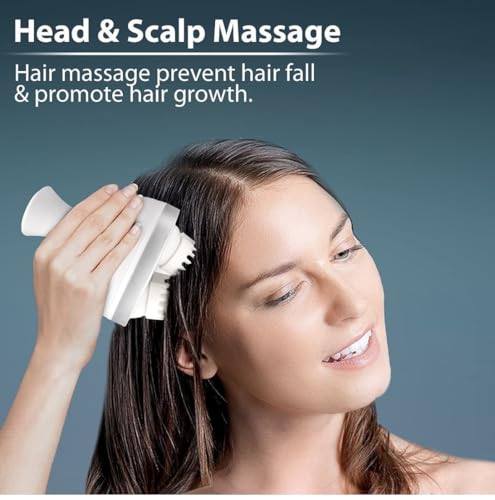 Image of Rechargeable Electric Scalp Massager with Kneading Action, 4 Speed Modes, Portable Handheld Massager for Hair Growth & Stress Relief (White)