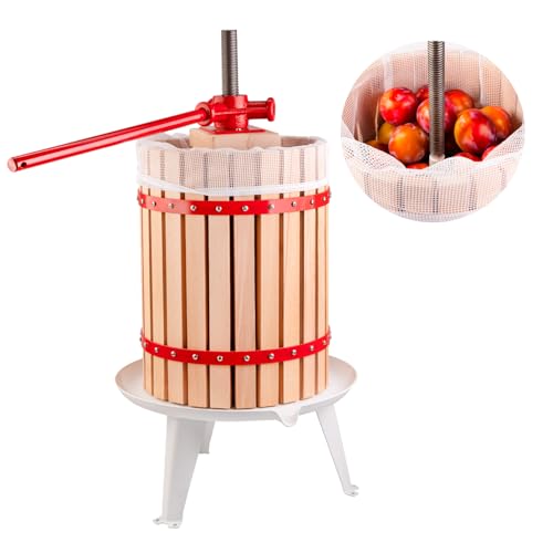 Prensa manual de frutas de 18 l – Prensa de tornillo para frutas, vino, sidra y zumos – prensa de vino Ø26 cm de madera de haya y metal