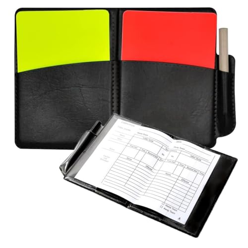 FRXVUC Juego de Tarjetas de árbitro Deportivo de fútbol, Tarjeta roja PCV, Tarjeta Amarilla con Accesorios para bolígrafo y Estuche, Libros de puntuación, Accesorios Futbol para Juegos De Futbol