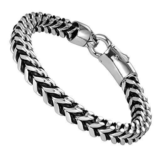 Pulseiras masculinas de a&ccedil;o inoxid&aacute;vel e couro genu&iacute;no &ndash; v&aacute;rios designs em prata, preto e...