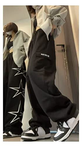 Grunge Star Embroidered Straight Pants Vintage Drawstring Wide Leg Trousers Y2K Casual Loose Sweatpants with Pockets4
