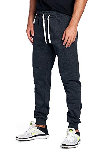 PROGO USA Men's Joggers Sweatpants Basic Fleece Marled Jogger Pant Elastic Waist (Small, Charcoal)