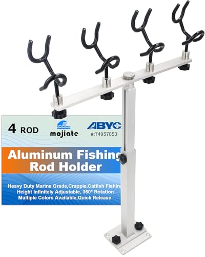 Mojiate Aluminum Spider Rigging Rod Holder for Boat - 4 Pole Crappie Fishing Rack Heavy Duty 6063-T5 Marine Grade Aluminum 16.5-30.5 Adjustable Height Square Tube Support for Catfish & Trolling