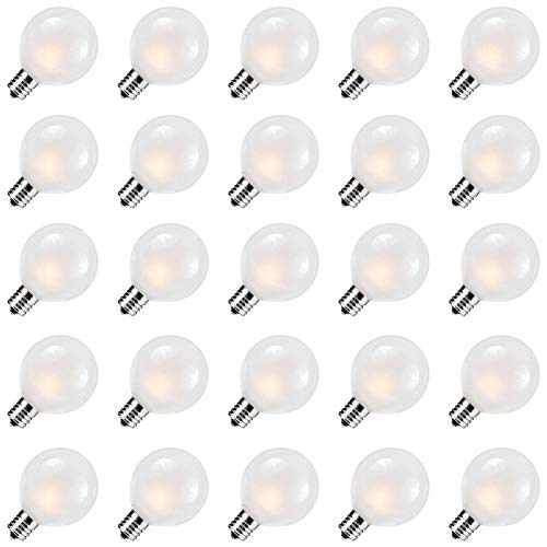 25 Pack Outdoor Patio Frosted Light Bulbs, G40 Globe Frosted String Lights Replacement Bulbs, E12 C7 Candelabra Base, UL Listed Night Incandescent Light Bulbs for Indoor Outdoor Decorative, 5W