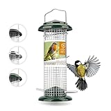 wildtier herz I Vogelfutterspender 23,5cm Grün - Erdnussfutterspender aus rostfreiem Metall, Vogel Futterstation, Futtersäule, Nüsse Erdnüsse, Wildvögel Futtersilo