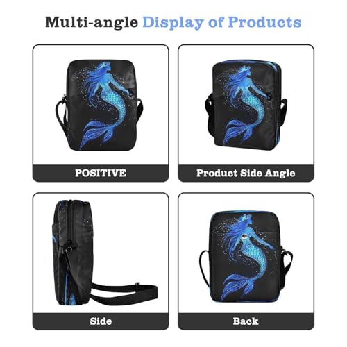 Crossbody Bag Blue Mermaid Princess Messenger Bag for Women Men Purse Shoulder Bag Satchel Bag with Adjustable Strap 214B92664