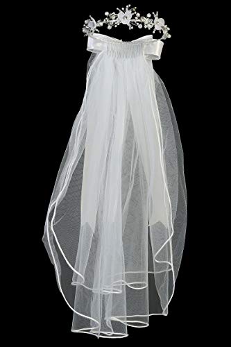 Swea Pea & Lilli Girls First Communion Veil - White Holy 1St Communion Headpiece With Satin Organza Centered Flowers And Comb #TOP1
