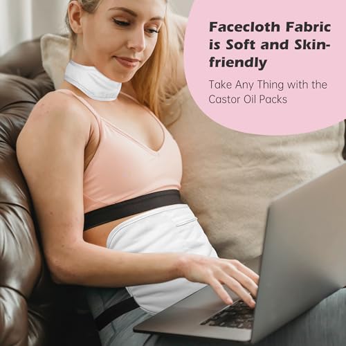 Image of Reusable Castor Oil Pack Wrap for Liver Detox, Castor Oil Wrap for Stomach Less Mess, Elastic Strap Organic Cotton Machine Washable Anti Oil Leak 2pcs, White