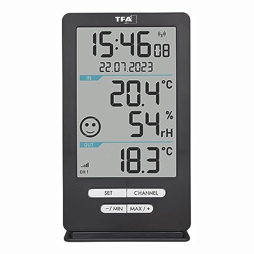 TFA Dostmann XENA HOME 30.3074.10 termometr radiowy, do użytku na zewnątrz i wewnątrz, do monitorowania klimatu w pomieszczeniu, z czujnikiem zewnętrznym, wartości maks. i min., temperatura,