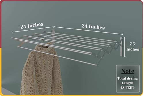 Image of Amiraj Foldable Wall Mounted Clothes Drying Stand |Heavy Duty Rust-Free Stainless Steel Zigzag Cloth Dryer Rack|9 Rod, 2 Feet |Space Saving Laundry Drying Rack for Balcony, Bathroom, Indoor & Outdoor