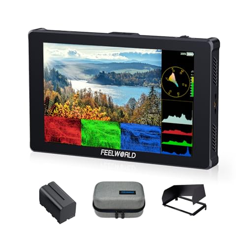 FEELWORLD F7 Plus 7 Inch 1200nit DSLR Camera Field Monitor with F750 4400mAh Battery and Bag High Brightness Touchscreen 3D Lut HDR Waveform F970 Install and Power Kit 4K 60Hz HDMI in Out