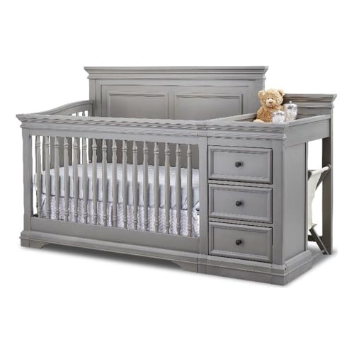 Pemberly Row Traditional Wood Crib & Changer in Weathered Gray