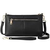 BOSTANTEN Women's Small Black Faux Leather Crossbody Wristlet Handbag with Multi-Wear Straps and 3 Compartments