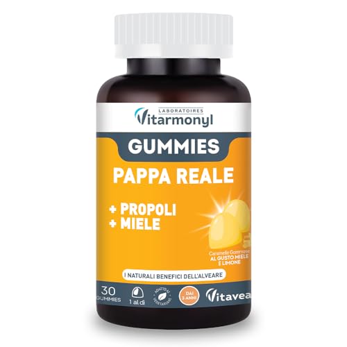 VITARMONYL PAPPA REALE GUMMIES - Con Propoli e Miele - Con Propoli e Miele - Facili da assumere - Per i Bambini +3 - Energia e Vitalità - 30 Gummies - Gusto Limone