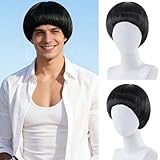 Tereshar Black Mushroom Wig for Men Women Costume Short Black Bowl Cut Wig with Bangs for Daily Party Halloween Cosplay Anime（Black）