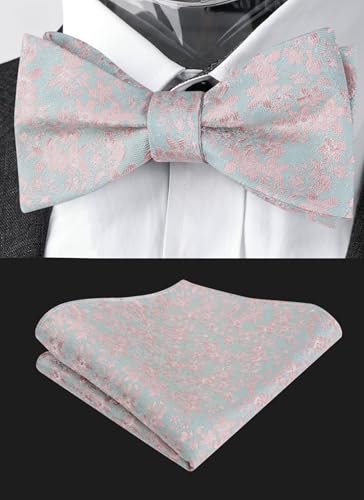 Image of Alizeal Mens 2pcs Floral Pattern Bow Tie Set | Self-tied Pocket Square Colorful Perfect for Weddings Proms Business