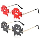 Rimless Ghost Sunglasses for Women Trendy Party Halloween Sun Glasses Ghost Shape Shades（A1-Ghost Red+Grey）