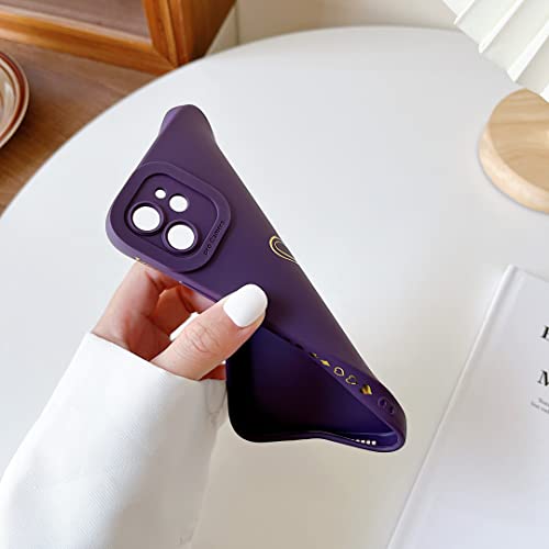 Qokey For Iphone 11 Case 6.1" 2019, Side&Back Cute Plated Love Heart With Anti-Fall Lens Cameras Cover Protection Soft Tpu Shockproof Anti-Fingerprint Phone Cases For Women Girls Men - Dark Violet #TOP5