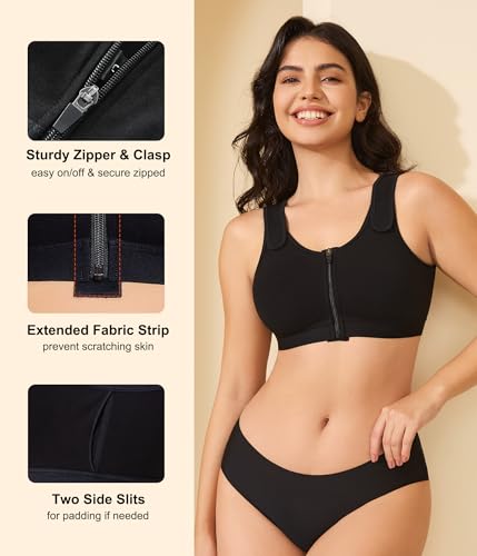 CYDREAM Zip Front Closure Wireless Bras for Women Full Coverage Post Surgery Compression Back Smoothing Comfort Adjustable4