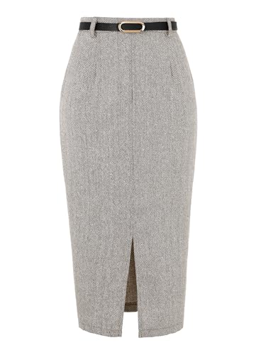 Allegra K Midi-Bleistiftrock für Damen, Herbst, Winter, hohe Taille, Arbeit, Büro, Röcke mit Gürtel, coffee, XL