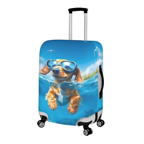 HUGS IDEA Funny Dachshund Suitcase Covers Luggage Cover Protector for Men & Women Elastic Luggage Sleeve for 18-32 Inch Travel Bags Washable Suitcase Cover2