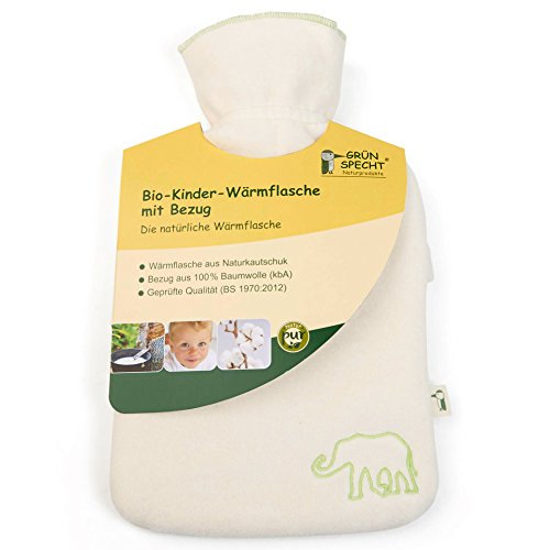 GRÜNSPECHT Warmwaterkruik van natuurlijk rubber, met witte biologische overtrek, van 100% katoen, 0,8 l, voor kinderen… - Image 3