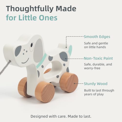 Image of Baby Toys Car,Wooden Pull Along Toddler Toy, Developmental Toy for 1 Year Old Girl Boy Birthday Gift (Dog)