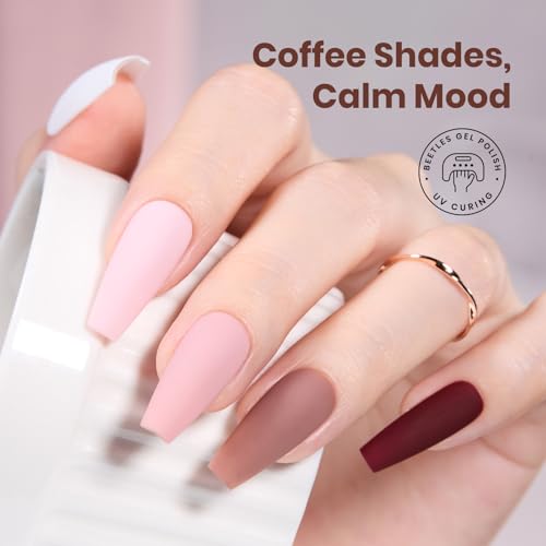 Image of Beetles Nude Gel Polish Set - 15ML Full Size 6 Colors Neutral White Pink Nude Brown Gel Nail Polish Kit Coffee Time Collection Soak Off UV LED Gel Long Lasting Glossy Finish Gifts for Women